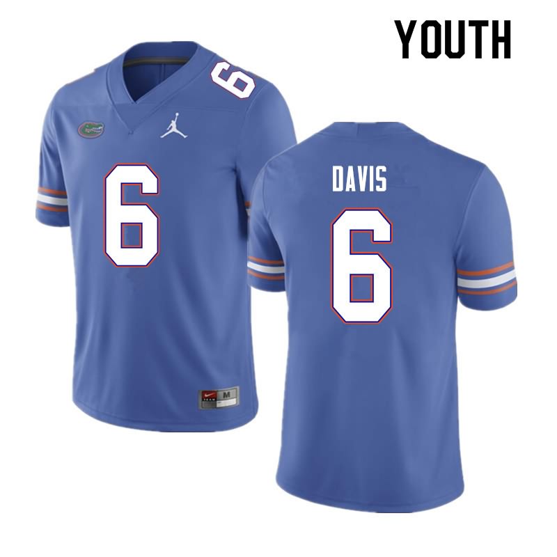 Youth NCAA Florida Gators Shawn Davis #6 Stitched Authentic Nike Blue College Football Jersey SFZ6765SI